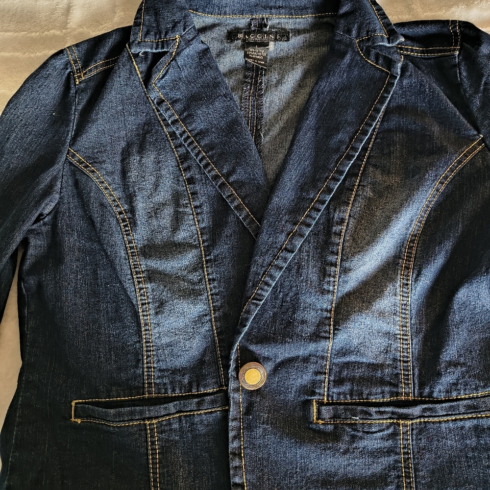 Bassini Denim Blazer with Contrast Stitching